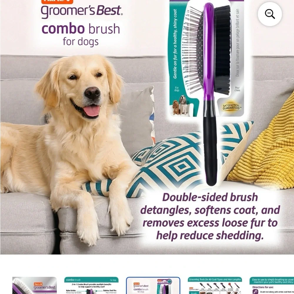 Hartz Dual-Action Grooming Brush — Purple & Black